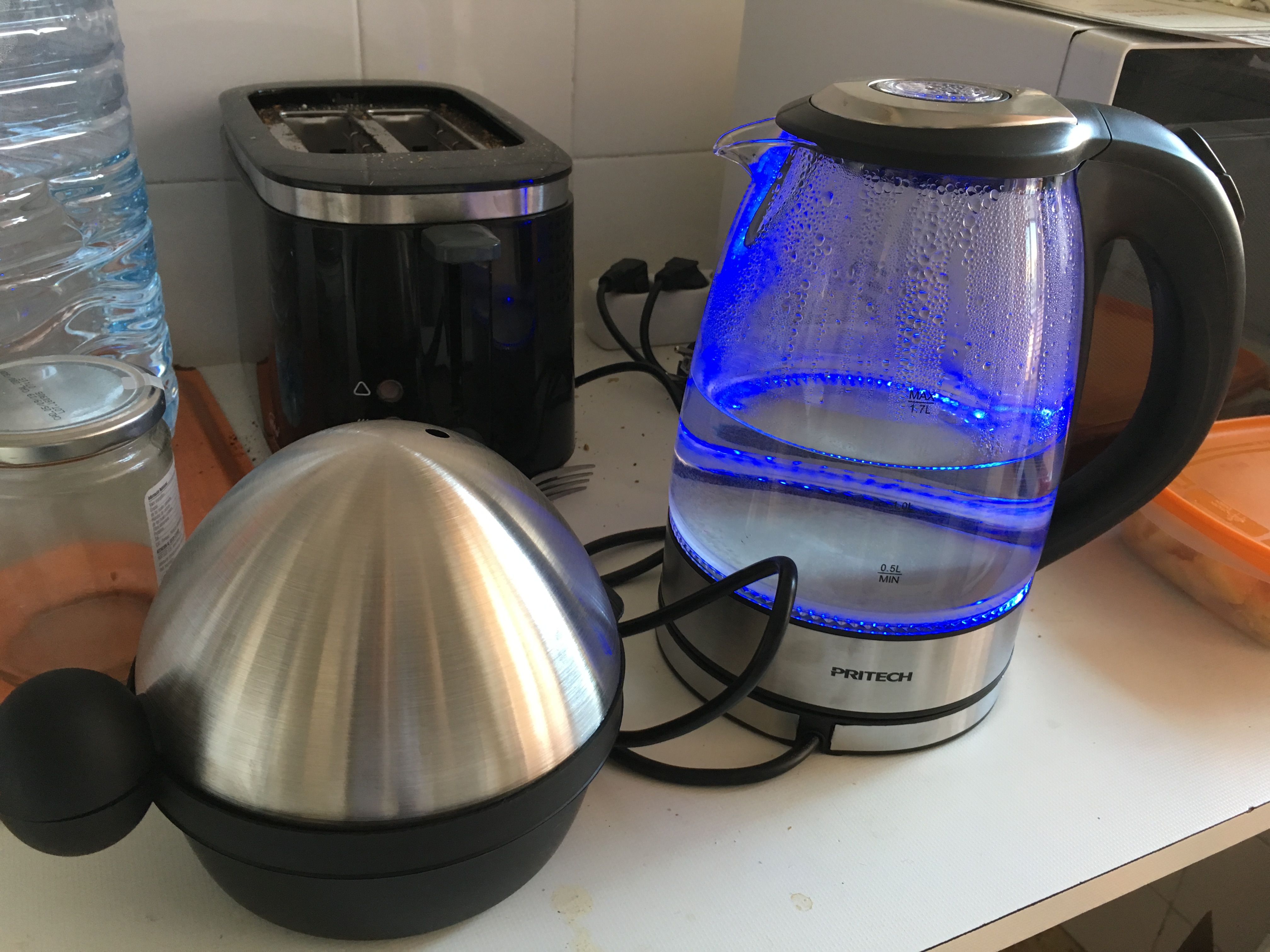 The new water cooker, lit by blue leds