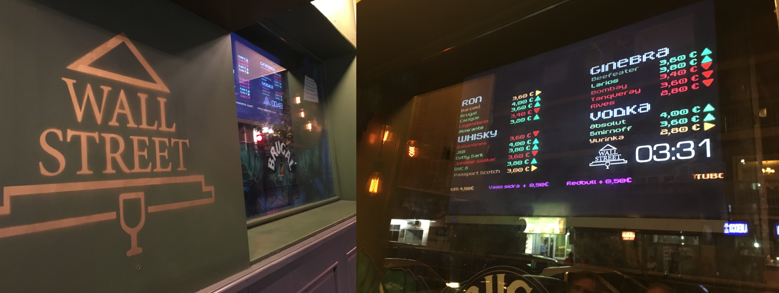 The digital signs in the wallstreet bar