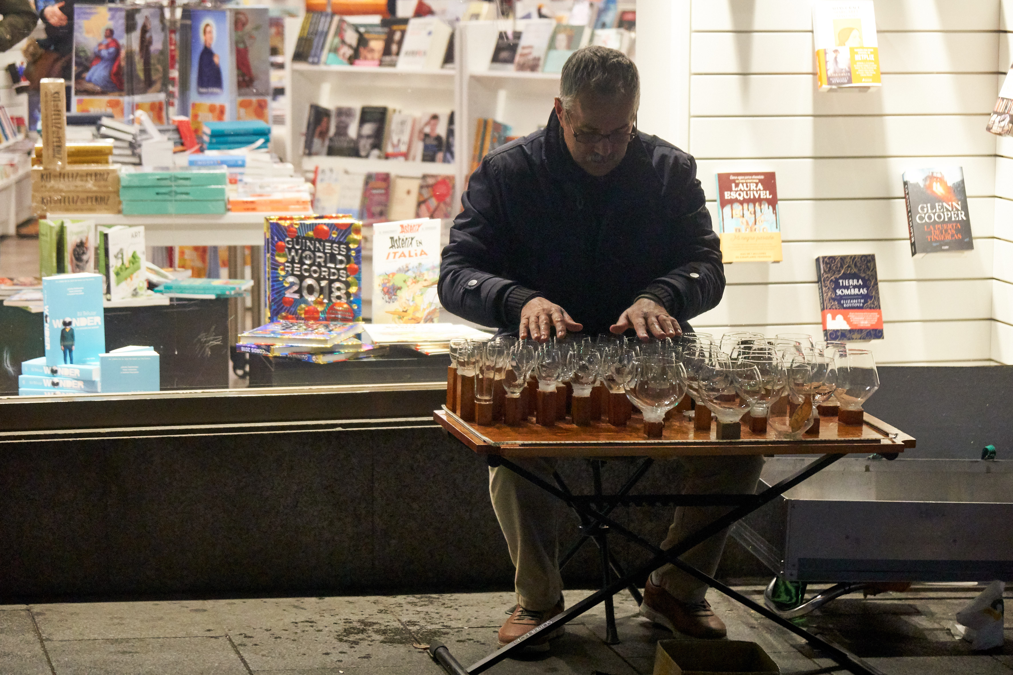 Glass organ player in the night